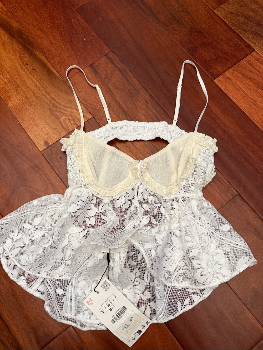 NWT Zara Cream Lace Babydoll Chemise with Ruffled Cups size S